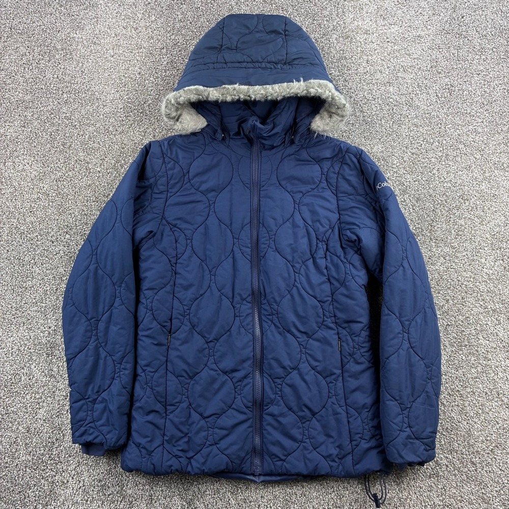 Columbia Jacket Women's S Blue Polyester Quilted‎ Omni-Heat Faux Fur Hood XL0860